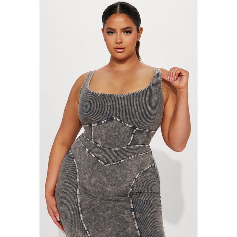 OEM factory custom style wash sleeveless scoop neckline ribbed women maxi causal dress