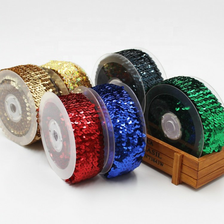 Manufacture 5 row 3 row sequin trim, flat sequins strip lace for party decoration and crafts