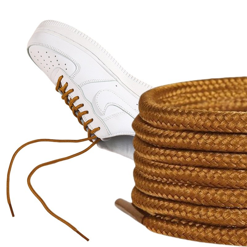 Custom Thick round Polyester Shoe Laces 8mm Width Golden Board Dunk Skate Shoe Fastening Sport Style