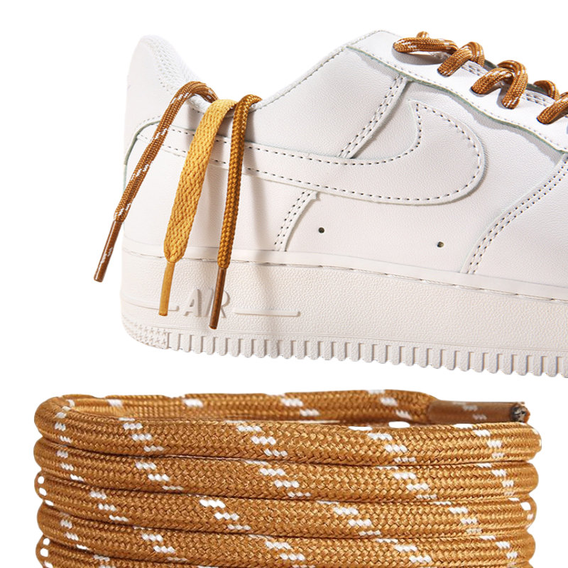 Custom Thick round Polyester Shoe Laces 8mm Width Golden Board Dunk Skate Shoe Fastening Sport Style