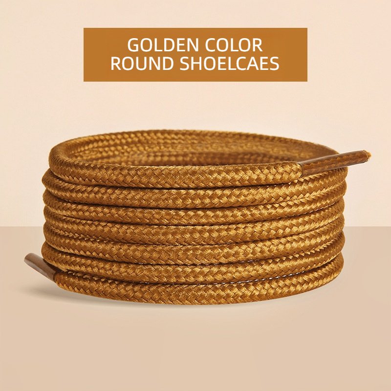 Custom Thick round Polyester Shoe Laces 8mm Width Golden Board Dunk Skate Shoe Fastening Sport Style