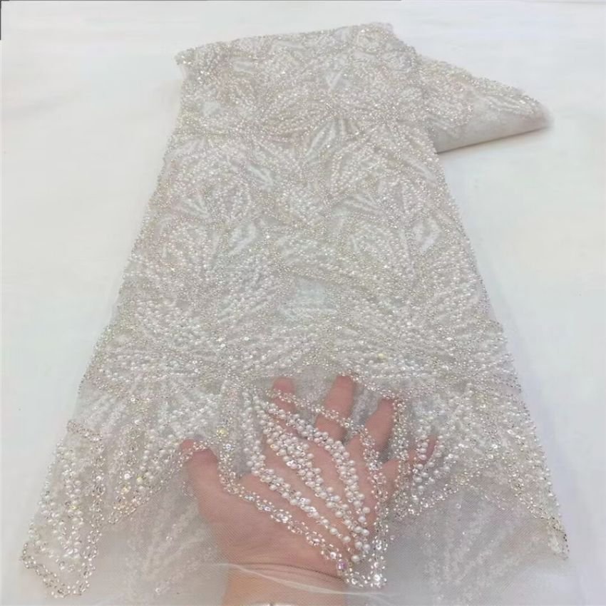 bead embroidery fabric bridal lace fabric beaded luxury wholesale price beaded lace fabric wedding dress
