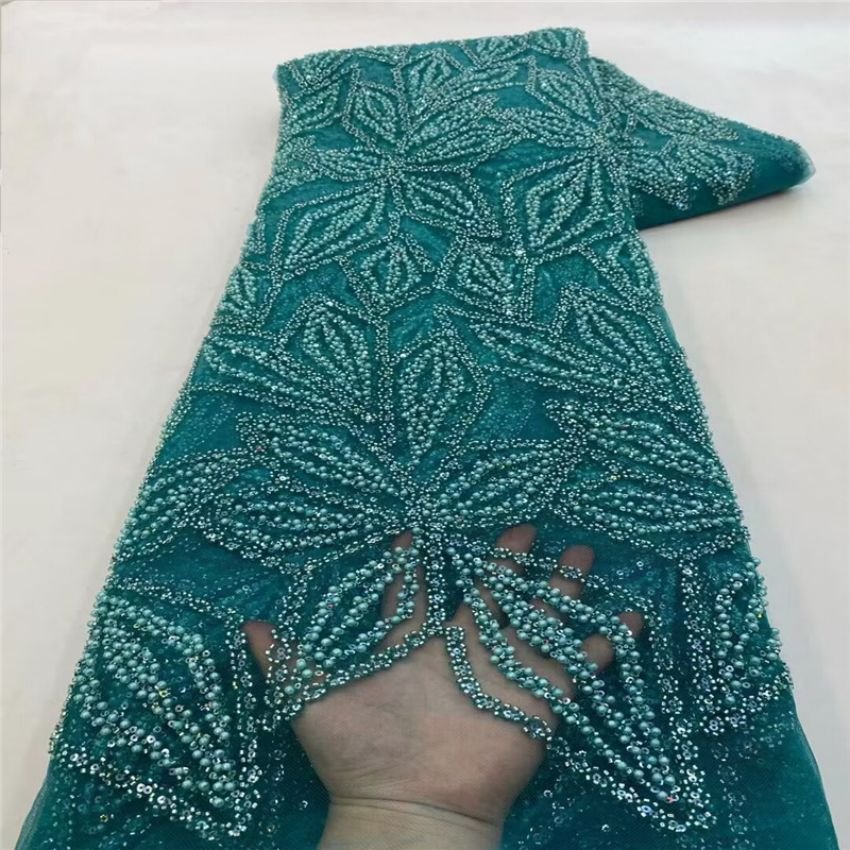 bead embroidery fabric bridal lace fabric beaded luxury wholesale price beaded lace fabric wedding dress