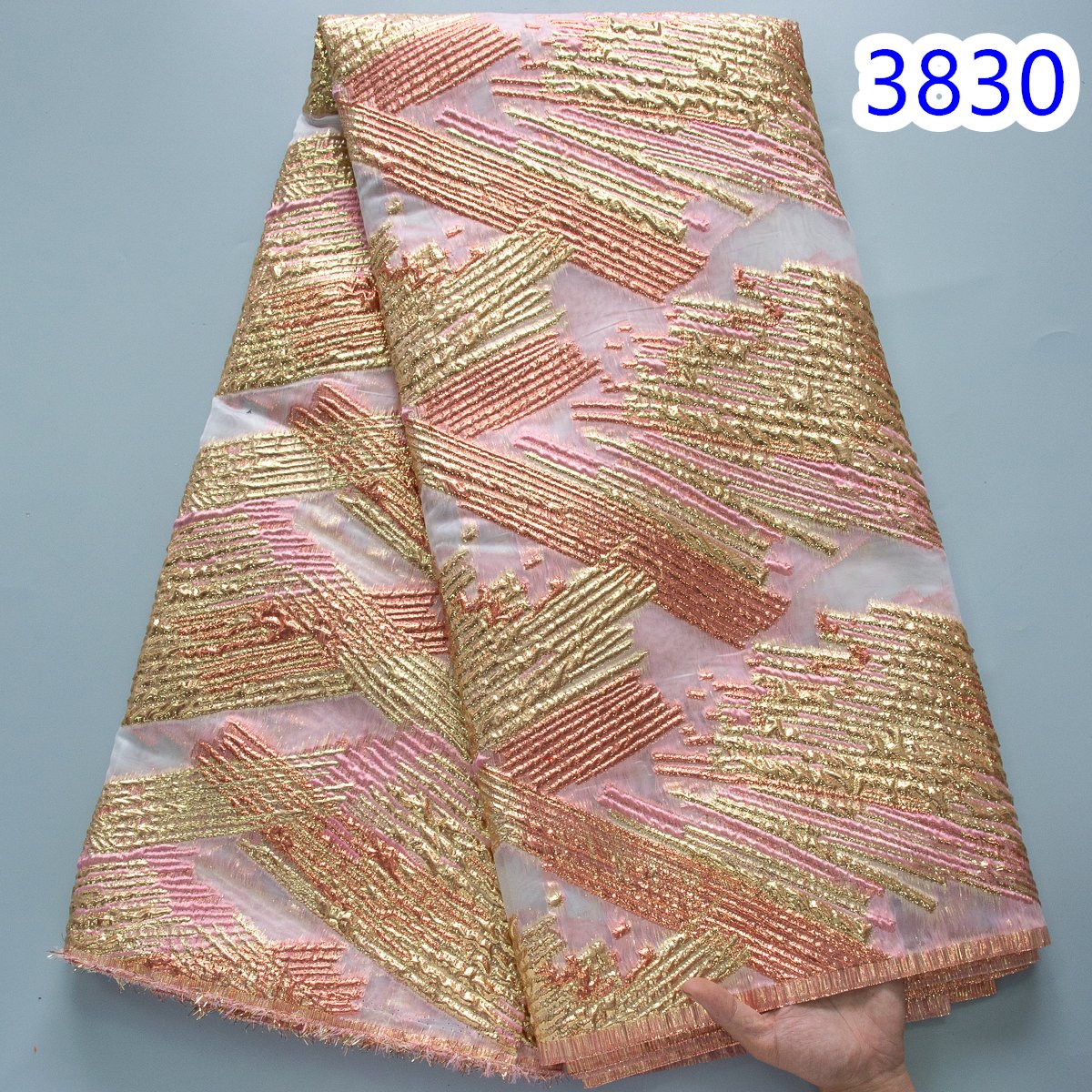 Brocade Lace Fabric 2024 High Quality 5 Yard Gold African Brocade Jacquard Lace Fabric Elegant Dress for Women Sewing 3830