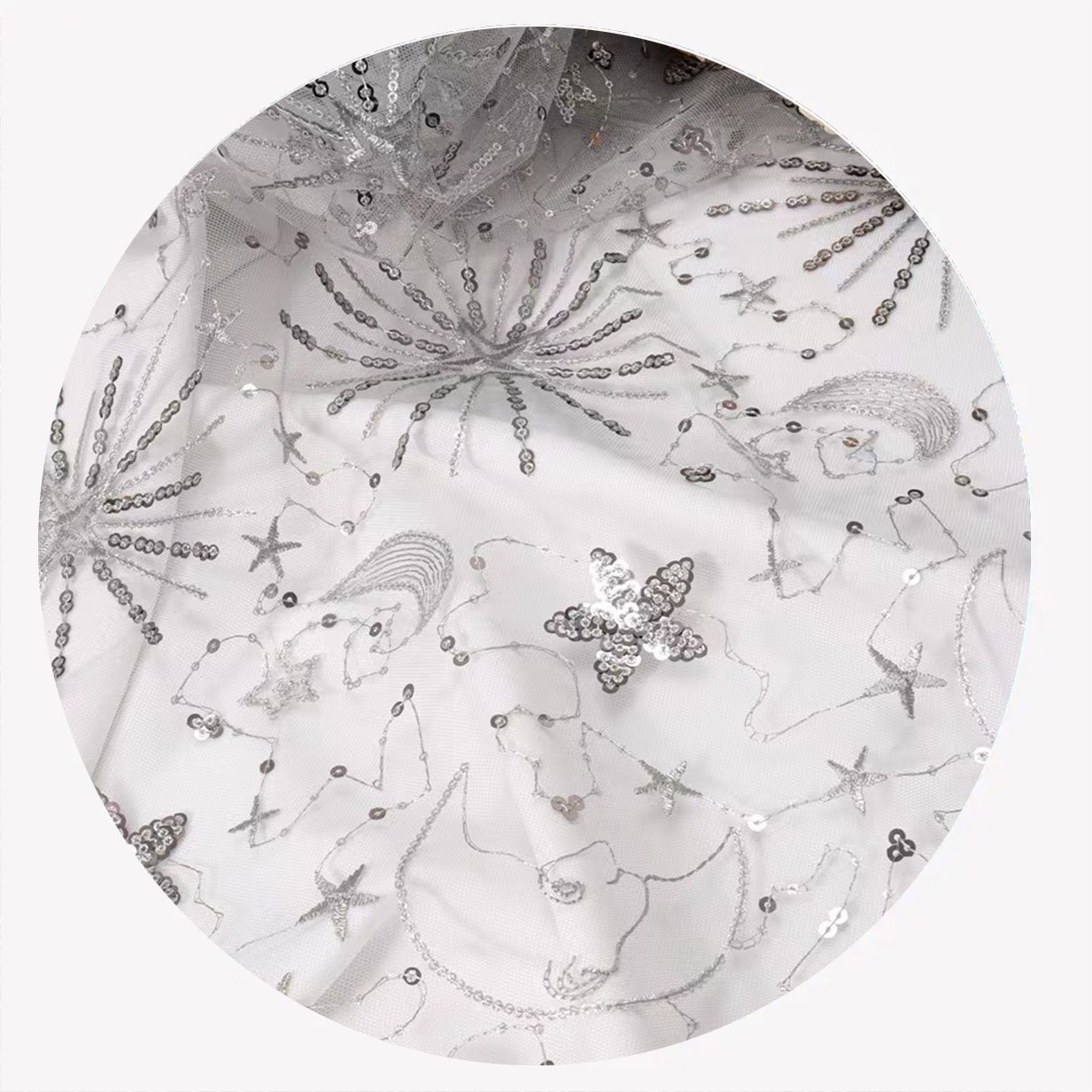2024 Embroidery Fabric Stage Clothing Sequins Stacked Star Women's Mesh Dress Fashion Bead Fabric