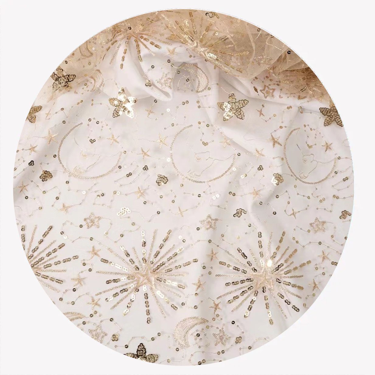 2024 Embroidery Fabric Stage Clothing Sequins Stacked Star Women's Mesh Dress Fashion Bead Fabric