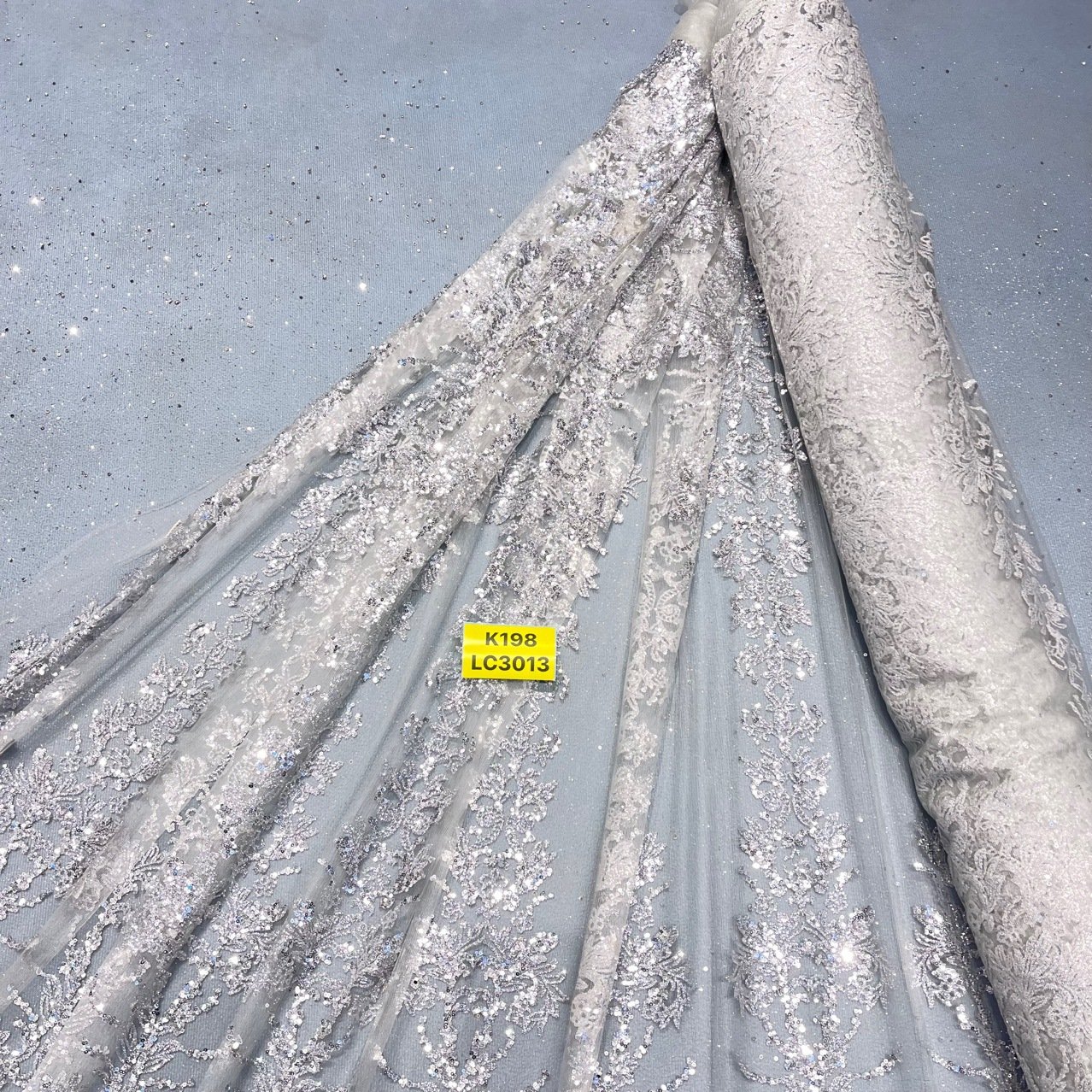 Wedding Dress Fabric Wholesale Wedding Embroidery Fabric Textile Bridal Lace Sequin Glitter Lace Fabric