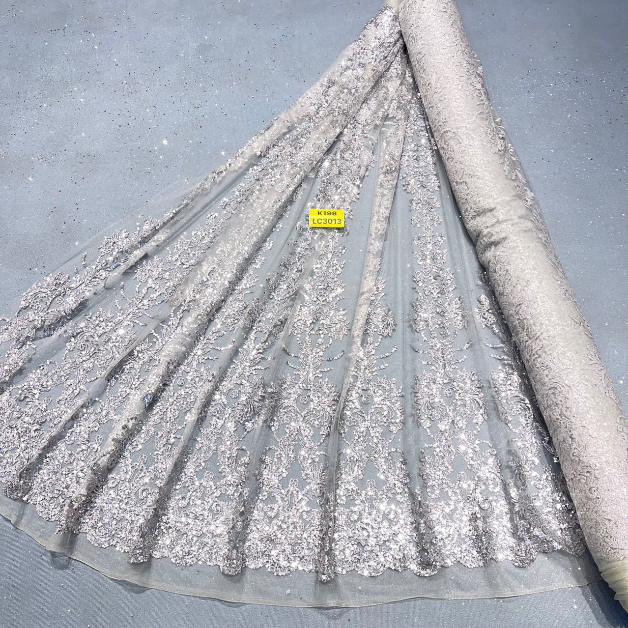 Wedding Dress Fabric Wholesale Wedding Embroidery Fabric Textile Bridal Lace Sequin Glitter Lace Fabric