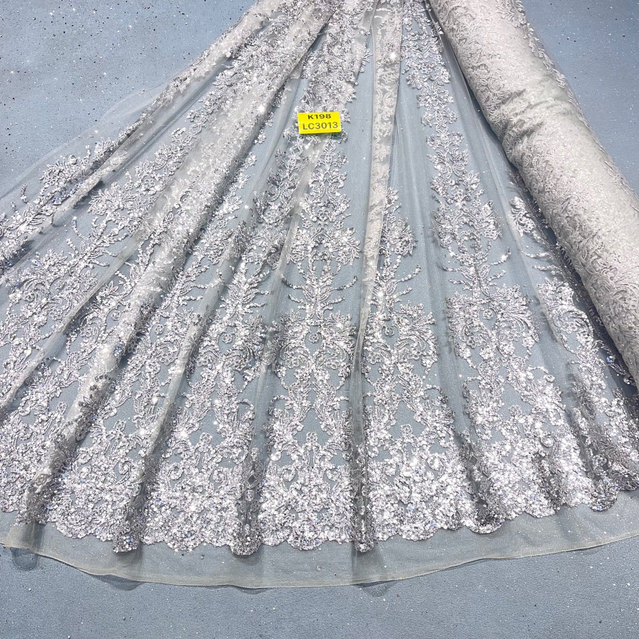 Wedding Dress Fabric Wholesale Wedding Embroidery Fabric Textile Bridal Lace Sequin Glitter Lace Fabric