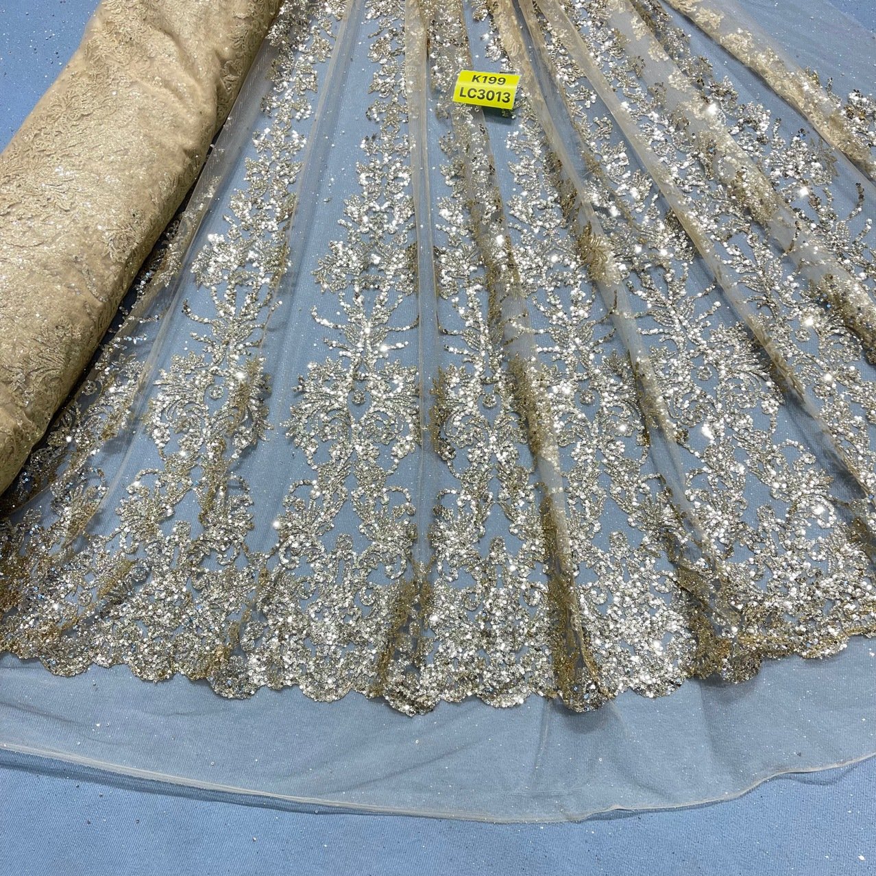 Wedding Dress Fabric Wholesale Wedding Embroidery Fabric Textile Bridal Lace Sequin Glitter Lace Fabric