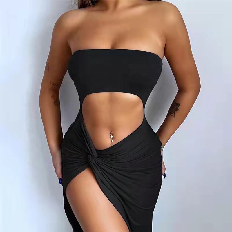 Summer Sexy Sleeveless Backless Maxi Dress off shoulder hollow out plain solid color high split women dress