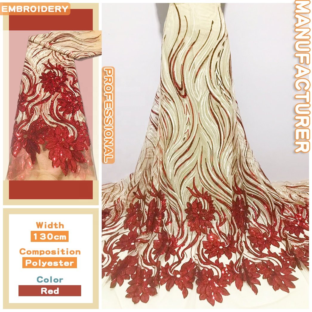 Hot selling African Sequins Lace Fabric mesh Net Embroidery fabric For Nigerian Wedding Party Dress