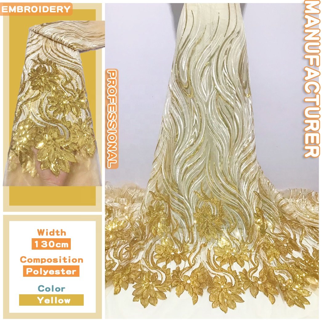 Hot selling African Sequins Lace Fabric mesh Net Embroidery fabric For Nigerian Wedding Party Dress