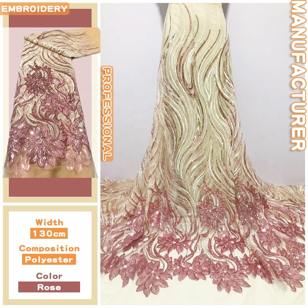Hot selling African Sequins Lace Fabric mesh Net Embroidery fabric For Nigerian Wedding Party Dress