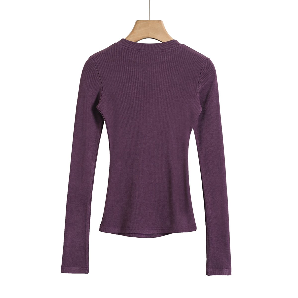 CNSHELL Crew Neck 92%Cotton High Elasticity Slim Fit Pullover Micro Rib Plush Long Sleeve Top For Women Soft