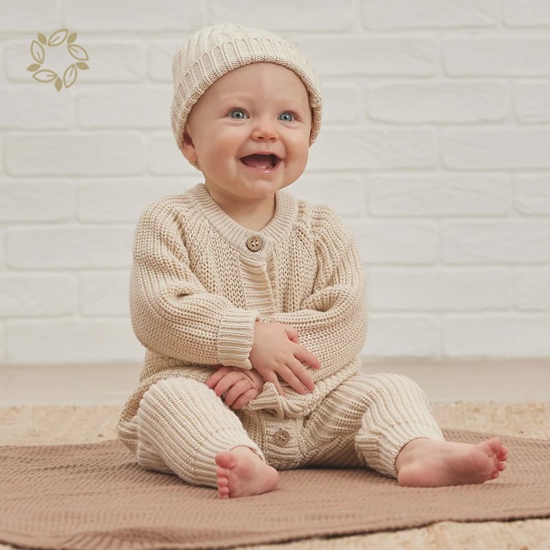 Button baby sweater rompers Natural Baby Clothes waffle long sleeve baby jumpsuit organic cotton knit rib romper for infant