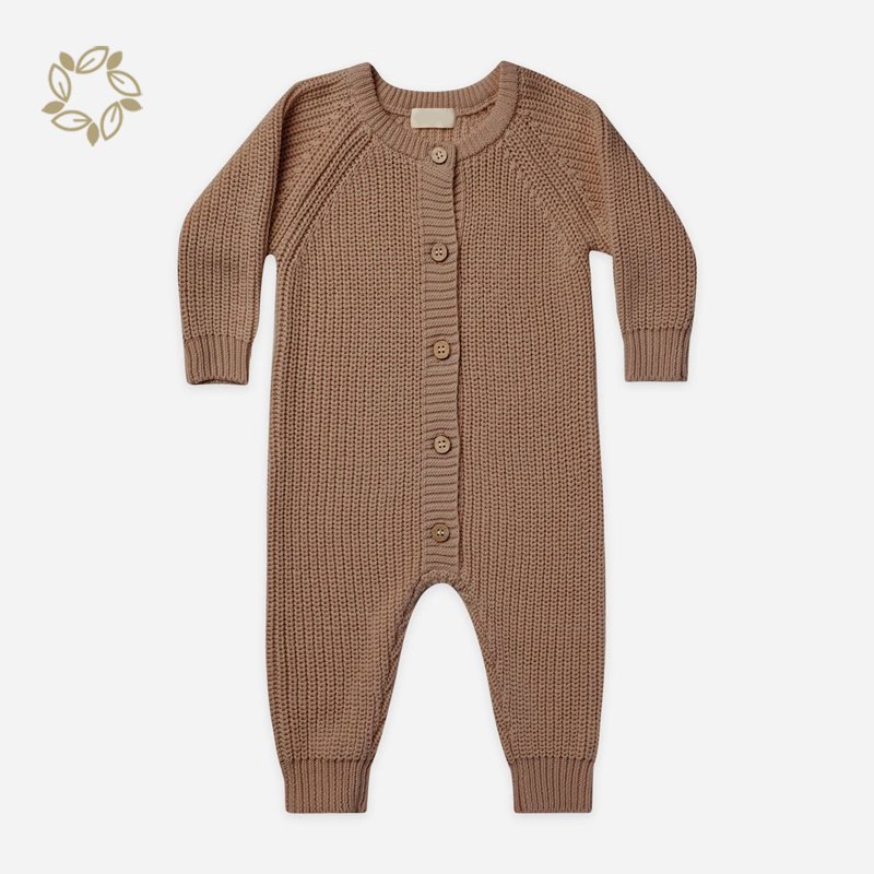 Button baby sweater rompers Natural Baby Clothes waffle long sleeve baby jumpsuit organic cotton knit rib romper for infant