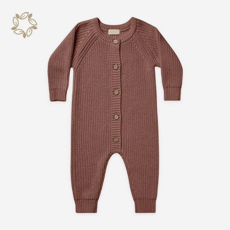 Button baby sweater rompers Natural Baby Clothes waffle long sleeve baby jumpsuit organic cotton knit rib romper for infant