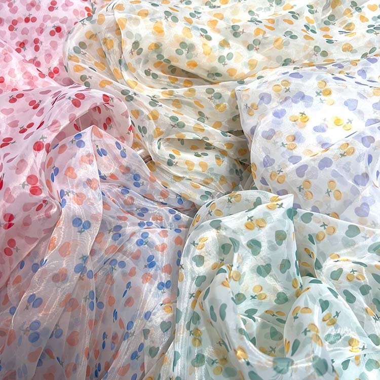 2022 Custom embroidered burnout organza lace fabric 100% polyester floral digital prints organza fabric