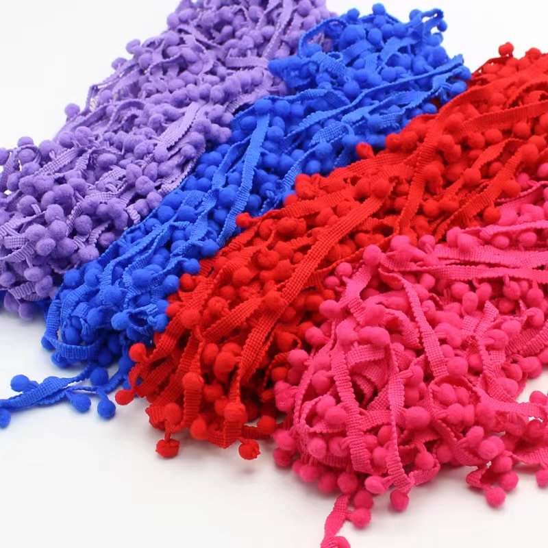Factory Supply 1cm Colorful Pom Pom Ball Lace Trim Fringe For Cushion And Cloth