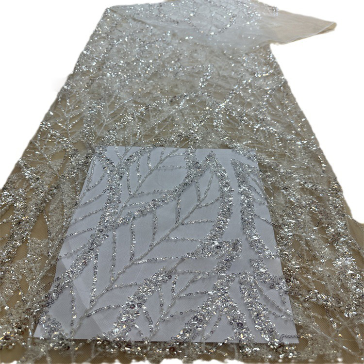 2024 New arrival High end White color competitive price sequins bridal african lace fabric for wedding bridal dress