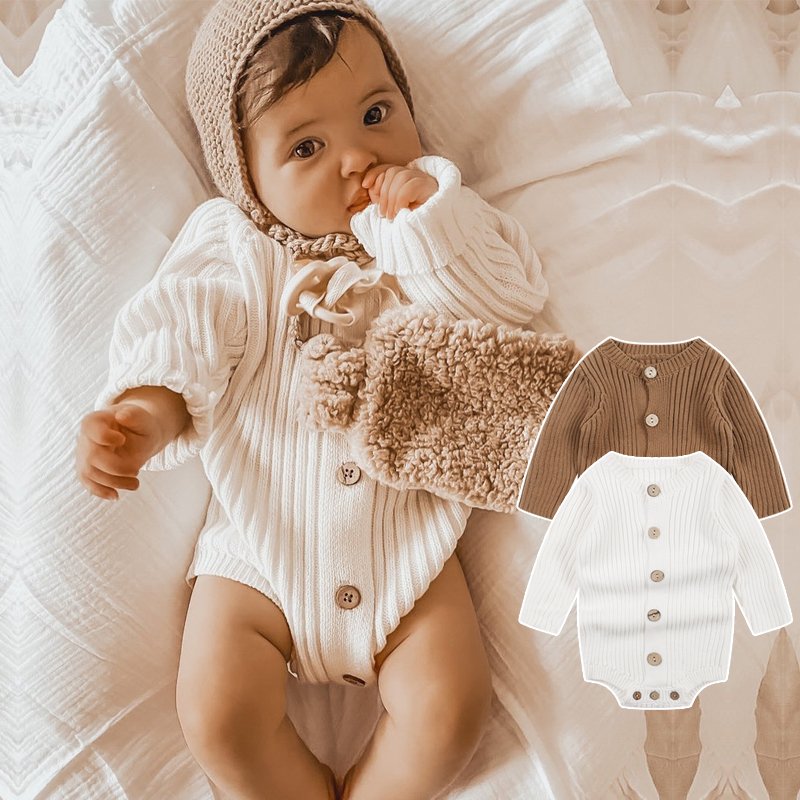 Long Sleeve Fall Winter Cotton Ribbed Kids Jumpsuit Harper Buttons Baby Pajamas Girl Clothes Knit Baby Sweater Romper 1001