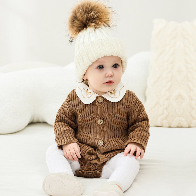 Long Sleeve Fall Winter Cotton Ribbed Kids Jumpsuit Harper Buttons Baby Pajamas Girl Clothes Knit Baby Sweater Romper 1001