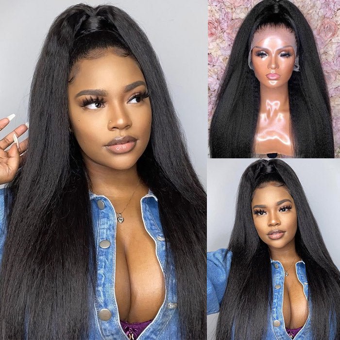 Afro Kinky Straight Wigs Full Lace Frontal 360 Cuticle Aligned Lace Frontal Yaki Kinky Straight Human Hair Wigs For Black Women