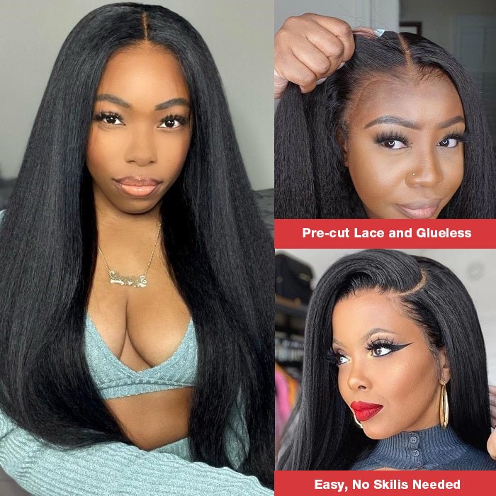 Afro Kinky Straight Wigs Full Lace Frontal 360 Cuticle Aligned Lace Frontal Yaki Kinky Straight Human Hair Wigs For Black Women