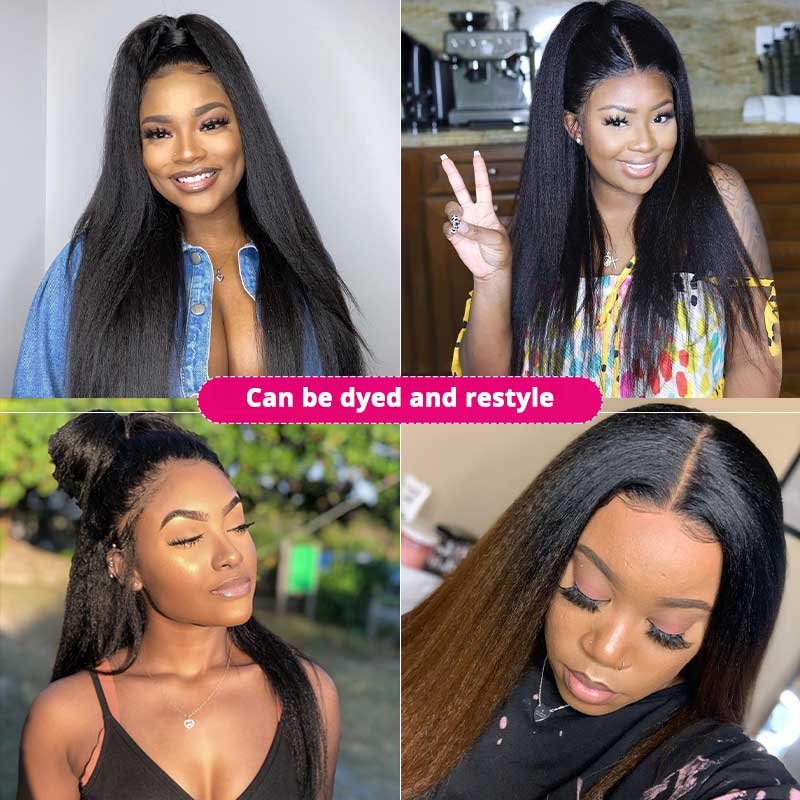 Afro Kinky Straight Wigs Full Lace Frontal 360 Cuticle Aligned Lace Frontal Yaki Kinky Straight Human Hair Wigs For Black Women