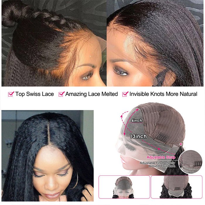 Afro Kinky Straight Wigs Full Lace Frontal 360 Cuticle Aligned Lace Frontal Yaki Kinky Straight Human Hair Wigs For Black Women