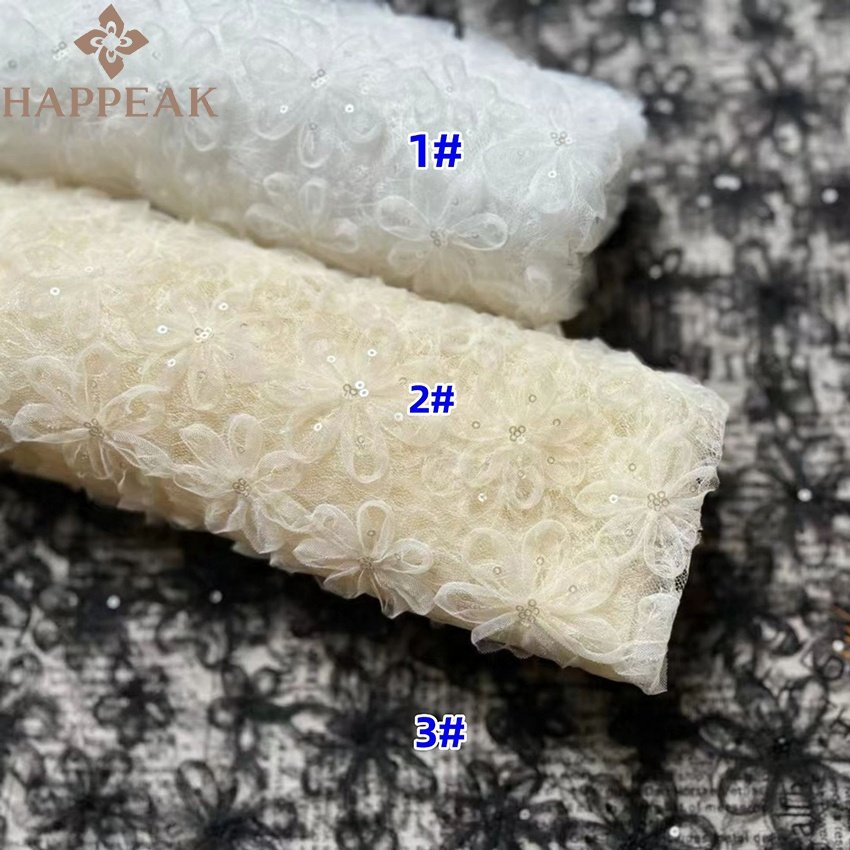 HAPPEAK high quality sequins embroidery fabric gold tulle sequin lace fabric for garment