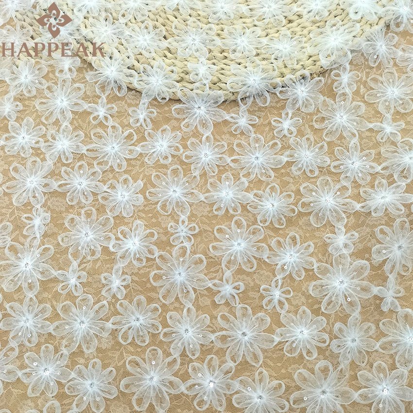 HAPPEAK high quality sequins embroidery fabric gold tulle sequin lace fabric for garment