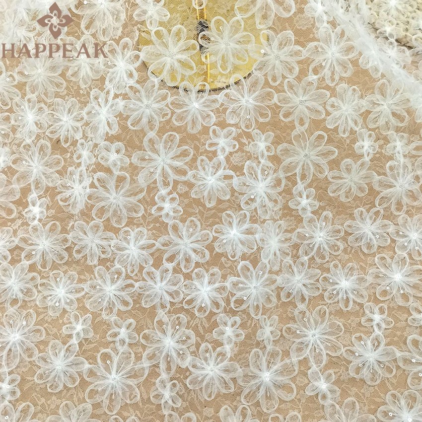 HAPPEAK high quality sequins embroidery fabric gold tulle sequin lace fabric for garment