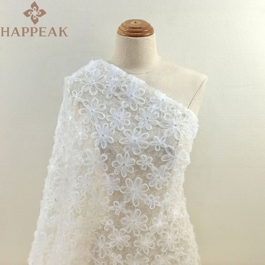 HAPPEAK high quality sequins embroidery fabric gold tulle sequin lace fabric for garment