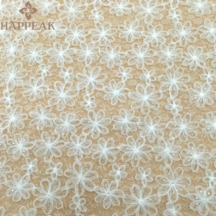 HAPPEAK high quality sequins embroidery fabric gold tulle sequin lace fabric for garment