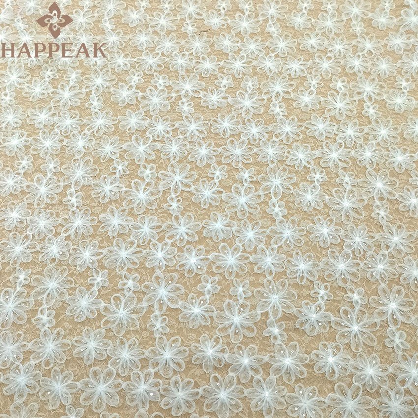 HAPPEAK high quality sequins embroidery fabric gold tulle sequin lace fabric for garment