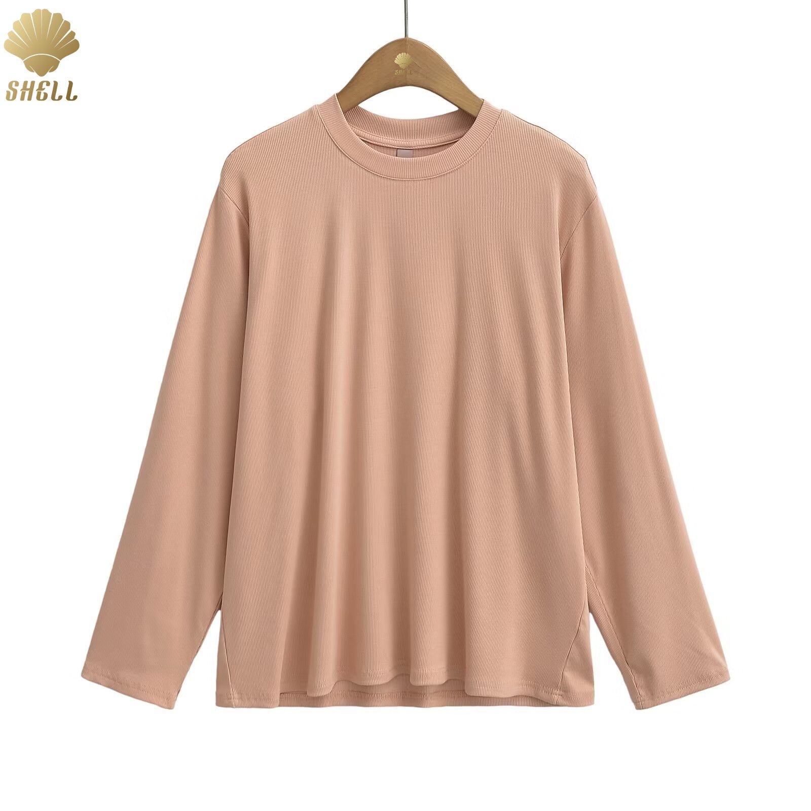 CNSHELL Modal Round Neck Loose Basic Women's 14-color Casual Micro Rib Full Length Long Sleeve Top For Women