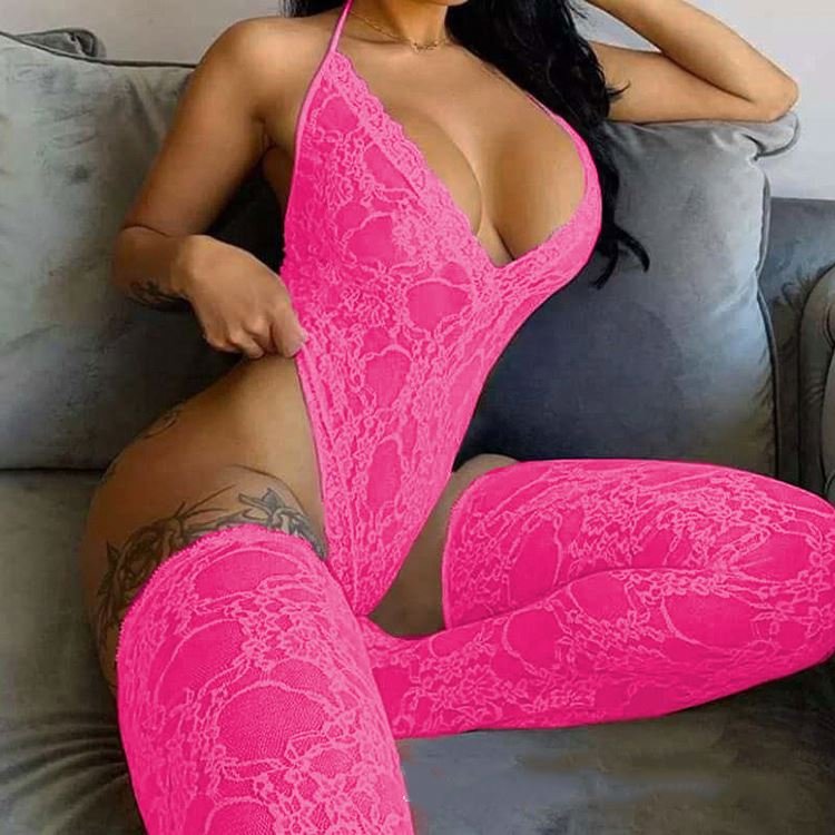 Best Selling Deep V Lace Stockings 2 Piece Set Ladies Sexy Lingerie Woman Underwear Set Lingerie Women