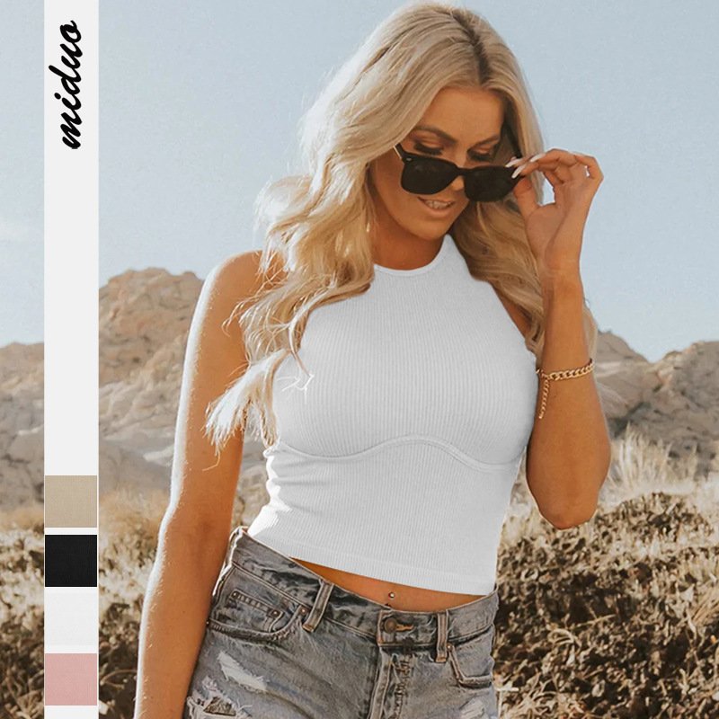 Fashion Summer Ribbed Knitted Sexy Spice Girl Small Vest Crop Extra Short Top Casual Sexy Women's T-shirts
