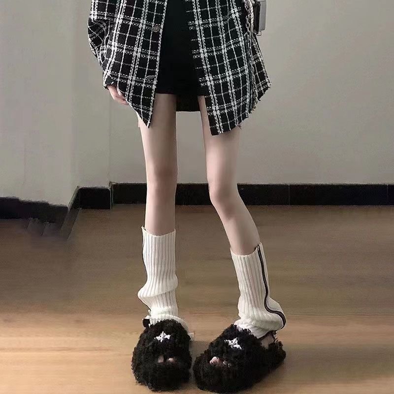 Punk Zipper Thigh Leg Warmers Women Girls Jk Knee High Legging Autumn Winter Boot Ankle Cuffs Stocking Lolita Tube Knit Socks