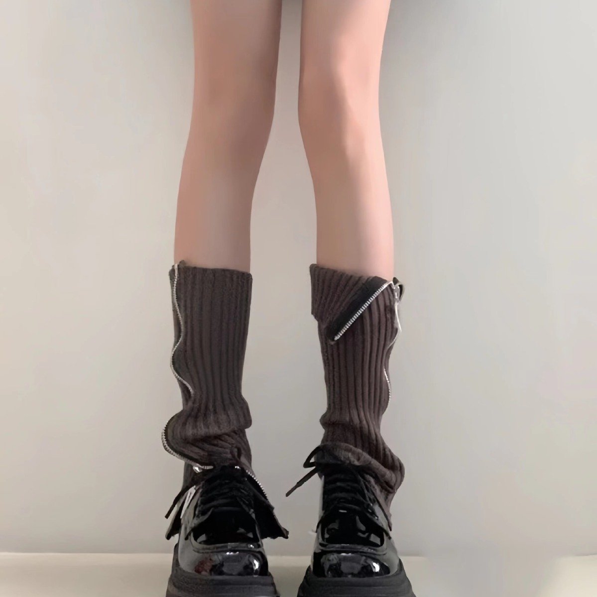 Punk Zipper Thigh Leg Warmers Women Girls Jk Knee High Legging Autumn Winter Boot Ankle Cuffs Stocking Lolita Tube Knit Socks