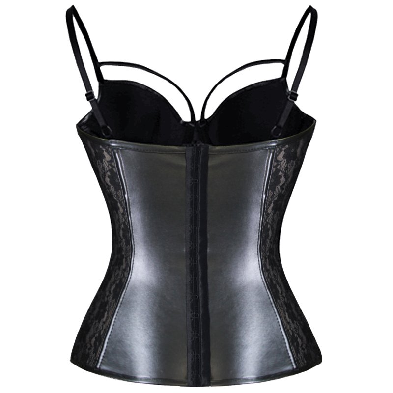 Corset Sexy Bustiers Lace Overbust Bustier Black Corset Push Up Gothic Body Shaper Leather Corselet Zipper Plus Size