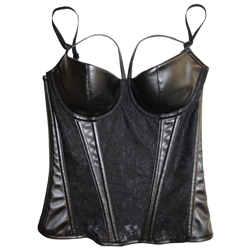 Corset Sexy Bustiers Lace Overbust Bustier Black Corset Push Up Gothic Body Shaper Leather Corselet Zipper Plus Size
