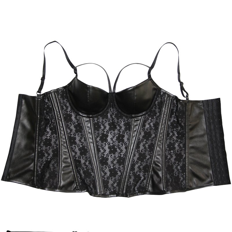Corset Sexy Bustiers Lace Overbust Bustier Black Corset Push Up Gothic Body Shaper Leather Corselet Zipper Plus Size