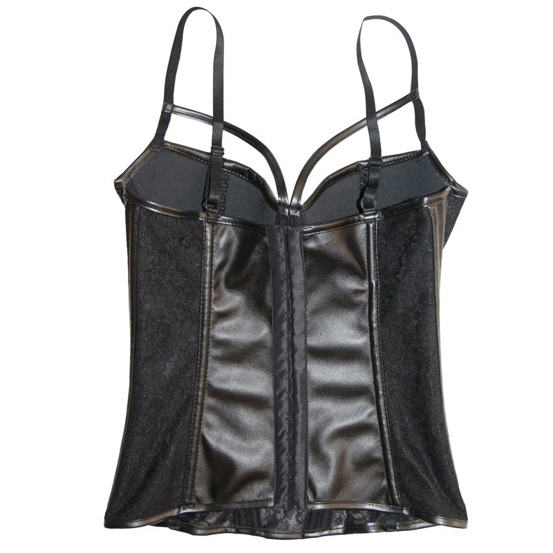 Corset Sexy Bustiers Lace Overbust Bustier Black Corset Push Up Gothic Body Shaper Leather Corselet Zipper Plus Size