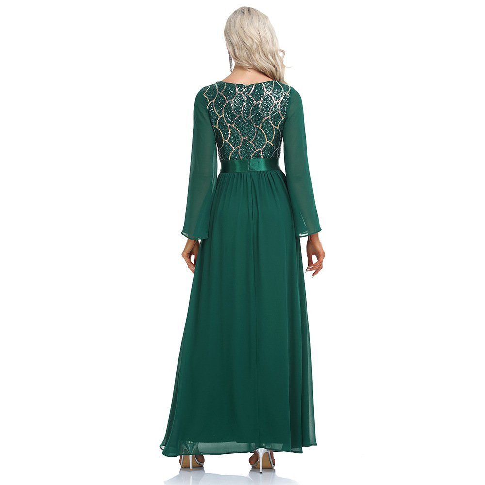 New Lace Sequin Wedding Dresses V Neck Long Sleeve Women's Bridal Evening Gowns