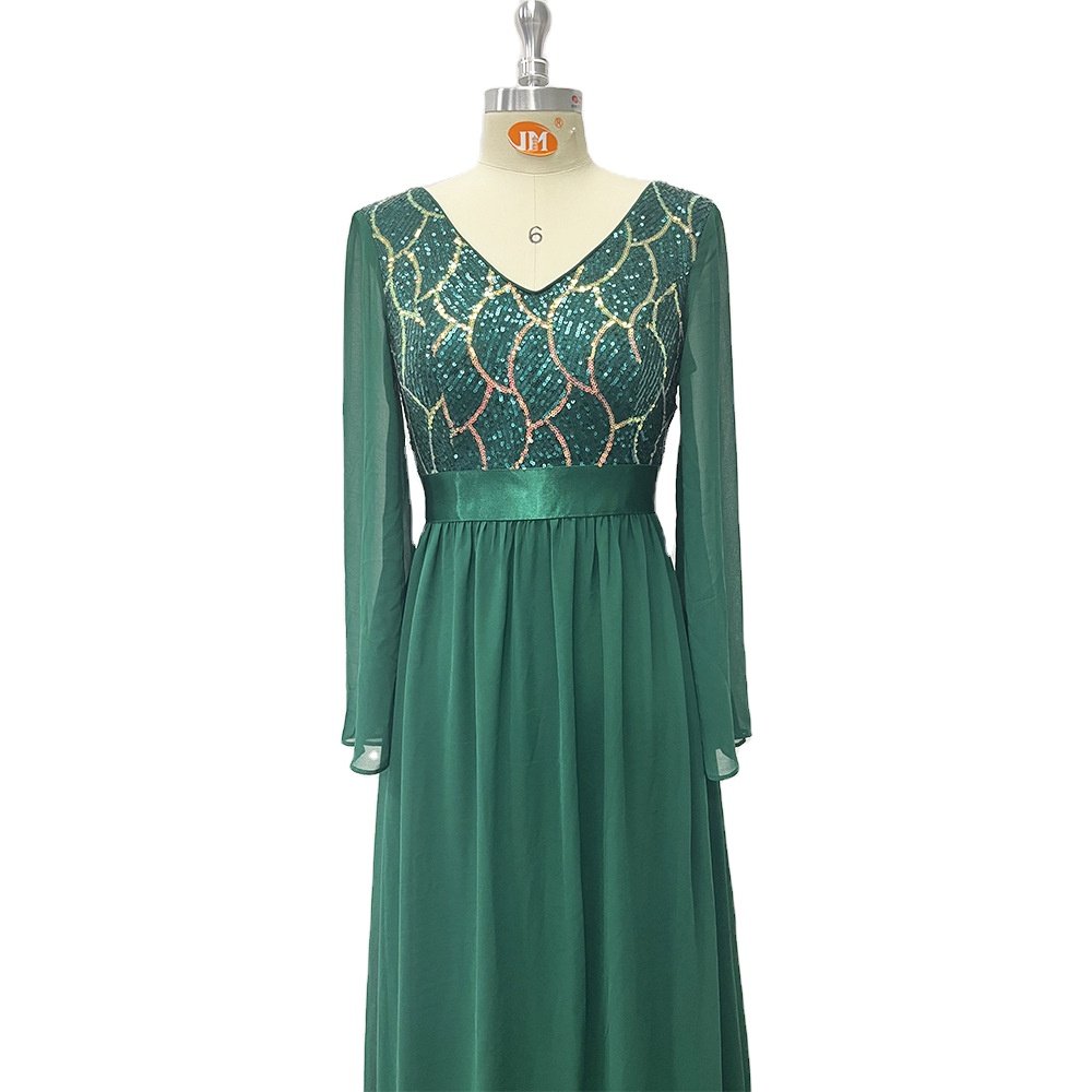 New Lace Sequin Wedding Dresses V Neck Long Sleeve Women's Bridal Evening Gowns