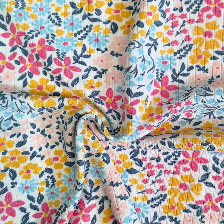 Wholesale knitted 190gsm 93%polyester 7%spandex soft brushed rib printing fabric for dress