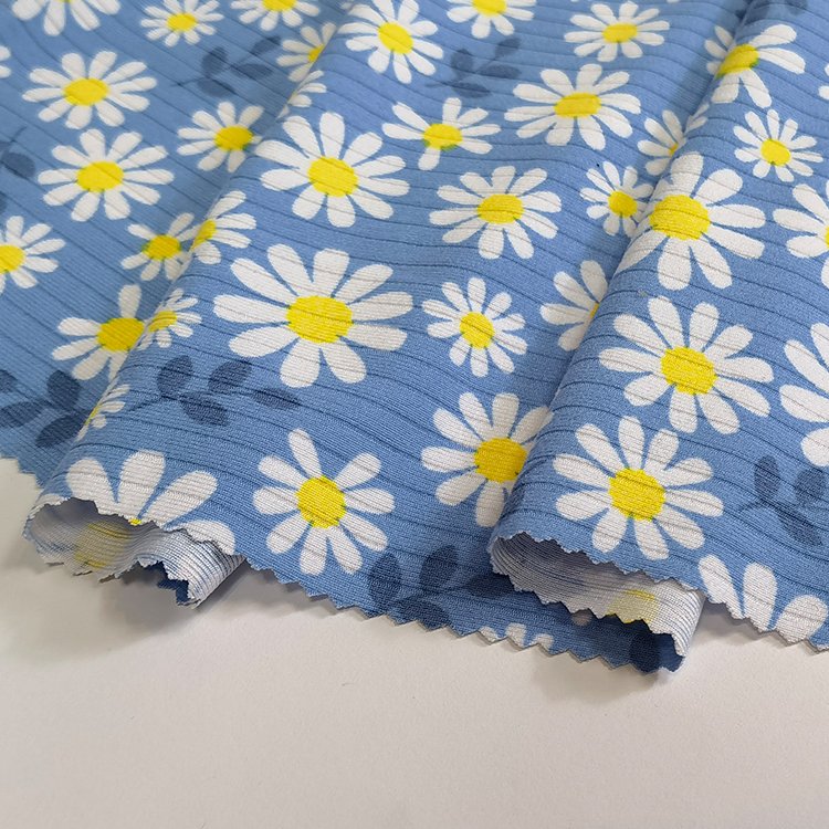 Wholesale knitted 190gsm 93%polyester 7%spandex soft brushed rib printing fabric for dress